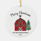 Barn Boerderij Land Merry Kerstfamilie Keramisch Ornament (Voorkant)