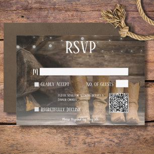 Barn & Boots Landelijke Cowboy Western Bruiloft QR RSVP Kaartje