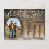 Barn & Boots Rustic Cowboy Photo Save the Date Aankondigingskaart (Voorkant)