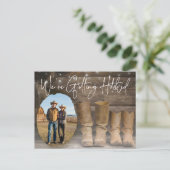 Barn & Boots Rustic Cowboy Photo Save the Date Aankondigingskaart (Staand voorkant)