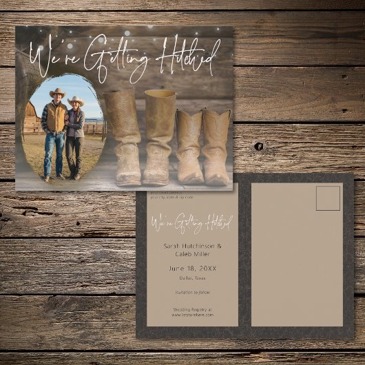 Barn & Boots Rustic Cowboy Photo Save the Date Aankondigingskaart