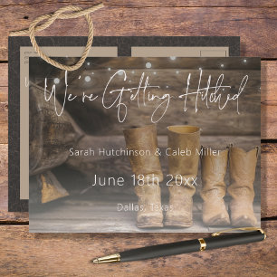 Barn & Boots Rustic Cowboy Wedding Bewaar de datum Aankondigingskaart