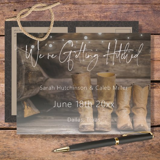 Barn & Boots Rustic Cowboy Wedding Bewaar de datum Aankondigingskaart