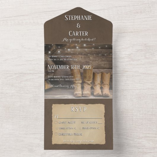 Barn & Boots Rustic Cowboy Western diner All In One Uitnodiging (Binnen)