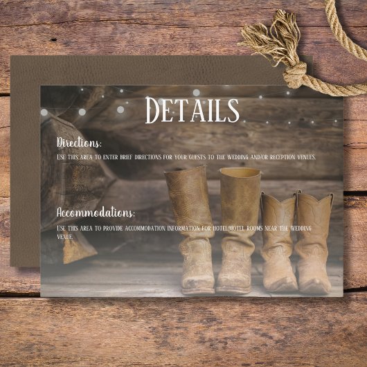 Barn & Boots Rustic Cowboy Westerne bruiloft Detai Informatiekaartje