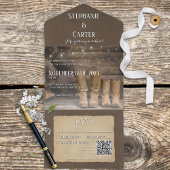 Barn & Boots Rustic Cowboy Westerne QR-code All In One Uitnodiging