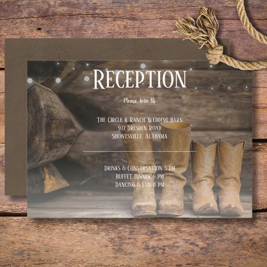 Barn & Boots Rustic Cowboy Westerne receptie Informatiekaartje