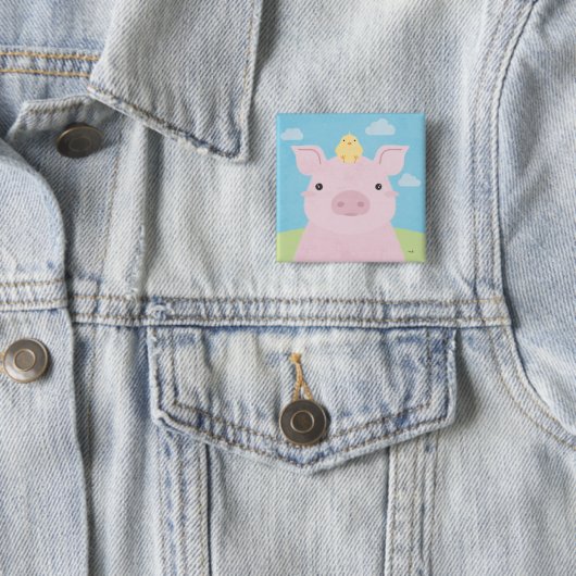 Barn Buddies - Biggetje & Kuiken Vierkante Button 5,1 Cm (In situ)