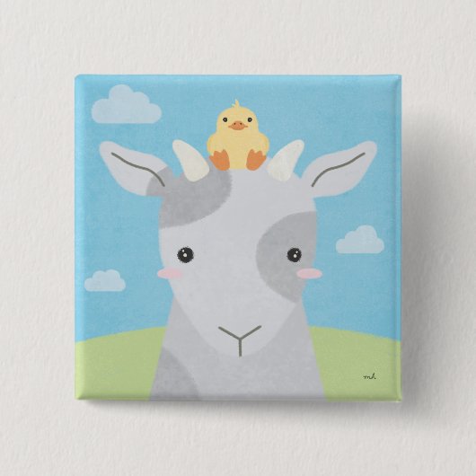 Barn Buddies - Goat & Chick Vierkante Button 5,1 Cm (Voorkant)