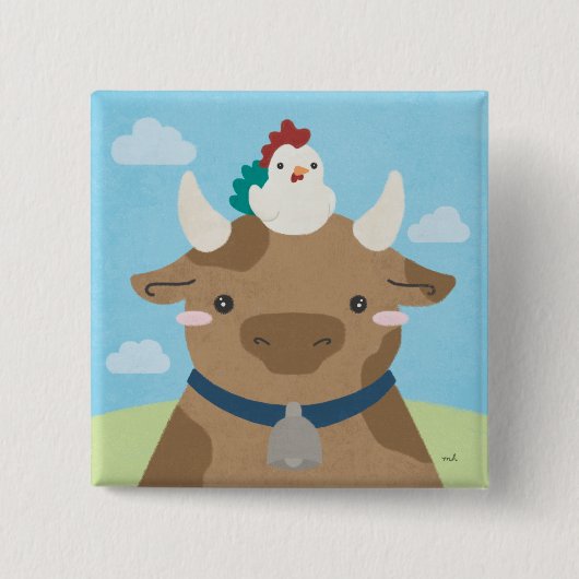 Barn Buddies - Koe & griep Vierkante Button 5,1 Cm (Voorkant)