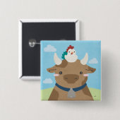 Barn Buddies - Koe & Kuiken Vierkante Button 5,1 Cm (Voorkant /achterkant)