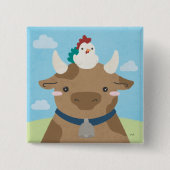 Barn Buddies - Koe & Kuiken Vierkante Button 5,1 Cm (Voorkant)
