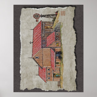 Barn Buggy & Windmill Poster