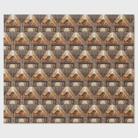 Barn Cat In a Thanksgiving Cornucopia Cadeaupapier (Vlak)