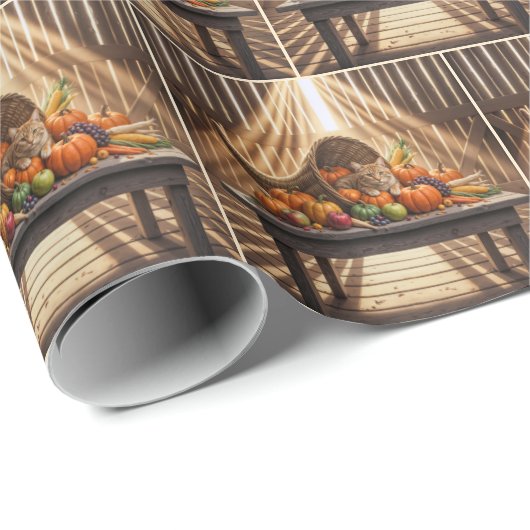 Barn Cat In a Thanksgiving Cornucopia Cadeaupapier (Rol Hoek)