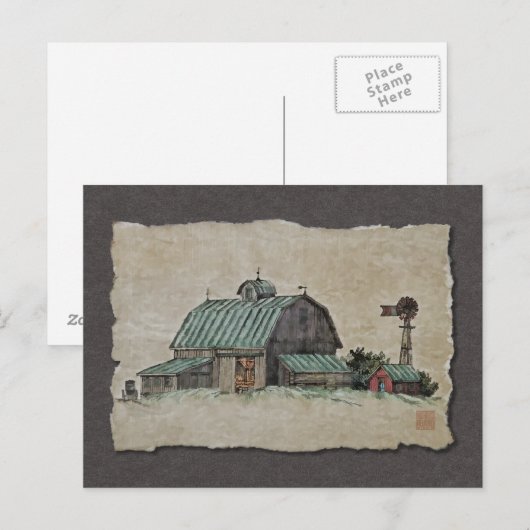Barn Corn Wieg en windmolen Briefkaart (Voorkant / Achterkant)