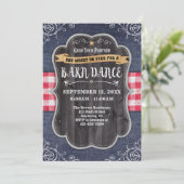 Barn Dance Denim Wood Rustic Uitnodiging (Staand voorkant)