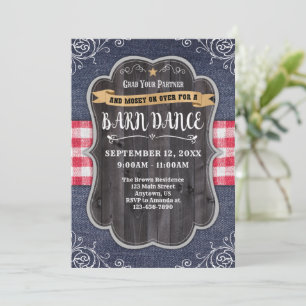 Barn Dance Denim Wood Rustic Uitnodiging