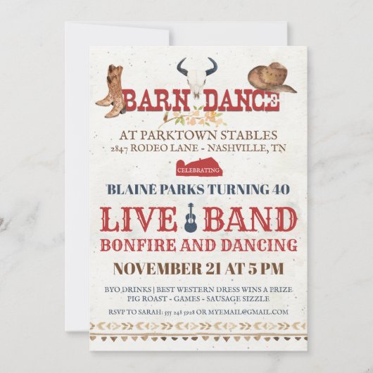 Barn Dance Party Invitation | Rodeo Cowboy Party Kaart (Voorkant)