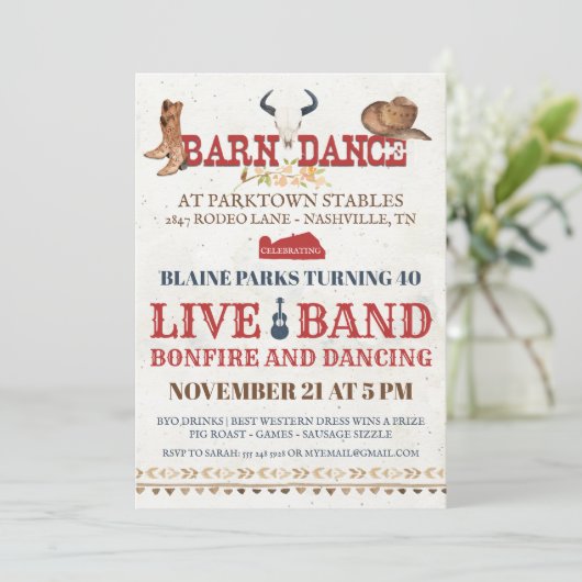 Barn Dance Party Invitation | Rodeo Cowboy Party Kaart (Staand voorkant)