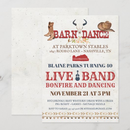 Barn Dance Party Invitation | Rodeo Cowboy Party Kaart (Voorkant / Achterkant)