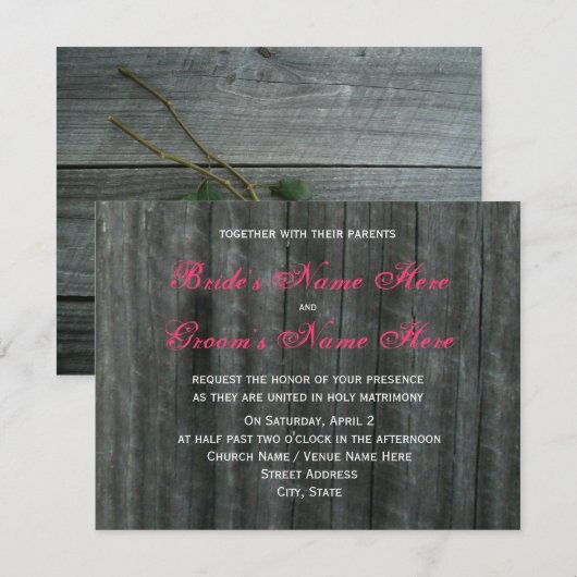 Barn-deur en hot-roze Rozen huwelijksuitnodiging Kaart (Voorkant / Achterkant)