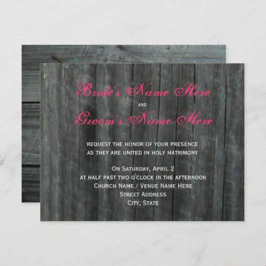 Barn-deur en hot-roze Rozen huwelijksuitnodiging Kaart (Voorkant / Achterkant)