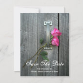 Barn-deur en roze rozen die de datum opslaan save the date (Voorkant)