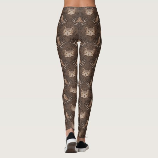Barn en Hoot Owl over een Bruin Moss Pattern Leggings (Achterkant)