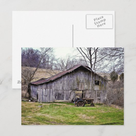 Barn en tractor briefkaart (Voorkant / Achterkant)
