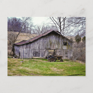 Barn en tractor briefkaart