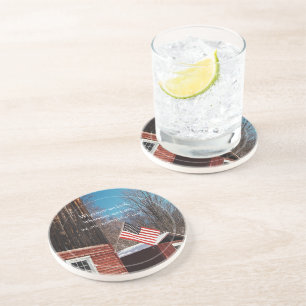 Barn Flag Patriotic Herinnert iedereen rond Zandsteen Onderzetter