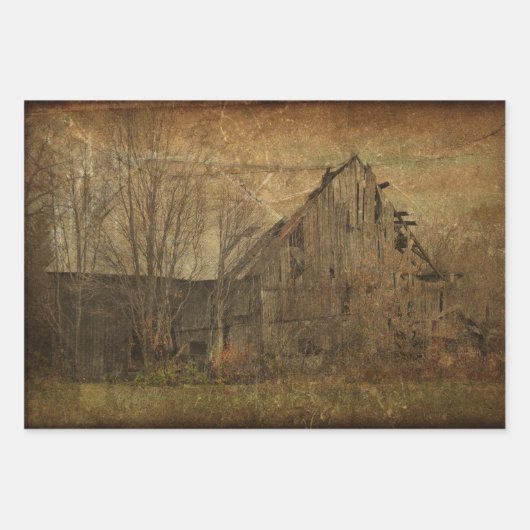 Barn Grunge Texture Sepia  Land Rustic Inpakpapier Vel (Voorkant 2)