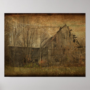 Barn Grunge Texture Sepia  Land Rustic Poster
