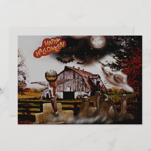 *~* Barn Hay Goblin Spooky Ghost HALLOWEEN CARD (Voorkant / Achterkant)