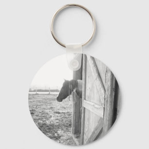 Barn Horse Black en White Photography Sleutelhanger