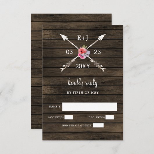 Barn hout land chic huwelijksuitnodiging rsvp (Voorkant / Achterkant)