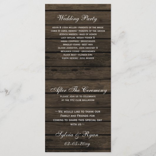 Barn hout poinsettias metselaar pot bruiloft progr programmakaart (Achterkant)