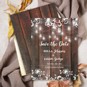 Barn Lace Rustic Wood String Lights Wedding Aankondigingskaart