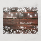 Barn Lace Wood Rustic Chic Wedding Thank You Briefkaart (Voorkant)