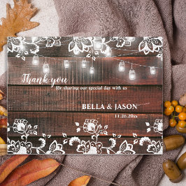 Barn Lace Wood Rustic Chic Wedding Thank You Briefkaart