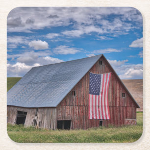 Barn met Amerikaanse vlag Colfax, Washington Kartonnen Onderzetters
