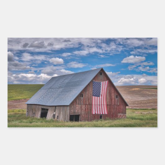 Barn met Amerikaanse vlag | Colfax, Washington Rechthoekige Sticker (Voorkant)