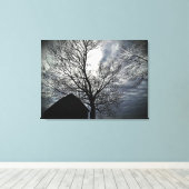 Barn met Sky & Bare Trees zwart & White Photo Canv Canvas Afdruk (Insitu (Houten vloer))