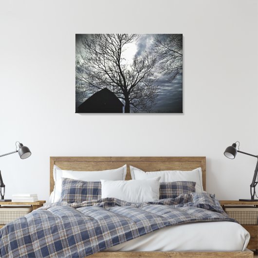 Barn met Sky & Bare Trees zwart & White Photo Canv Canvas Afdruk (Insitu (Slaapkamer))