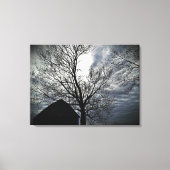 Barn met Sky & Bare Trees zwart & White Photo Canv Canvas Afdruk (Voorkant)