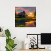 Barn nabij vijver bij Sunset Poster (Thuiskantoor)