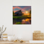Barn nabij vijver bij Sunset Poster (Keuken)