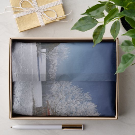 Barn omringd met winterbomen tissuepapier (Geschenk)