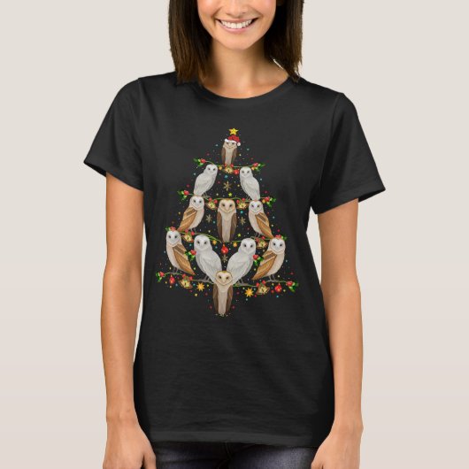 Barn Owl Bird KerstTree Gift Funny Kerstmis T-shirt (Voorkant)